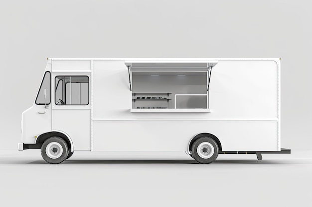 Photo white food truck mock white background