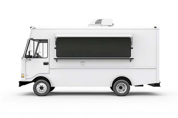 Photo white food truck side view isolated white background image