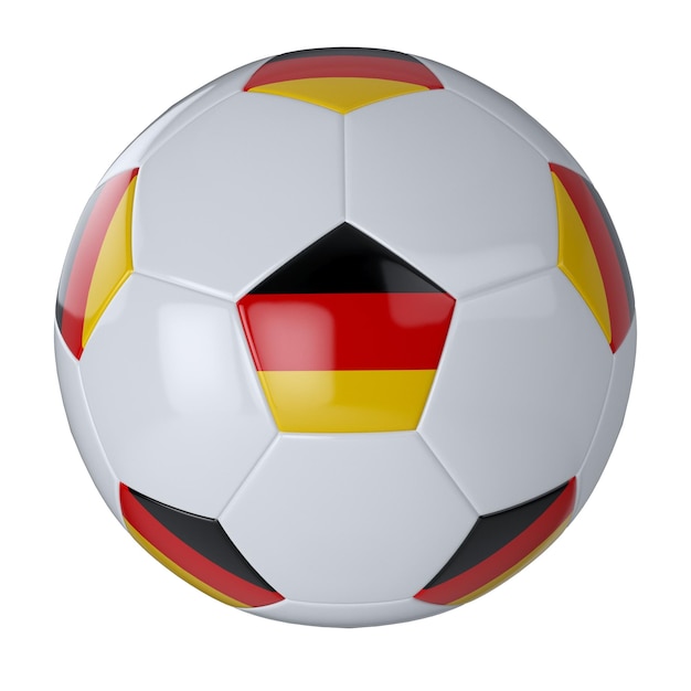 White football ball with the flag of Germany on a white background Leather soccer ball Flags of countries Europe 2022 World Cup 3D illustration