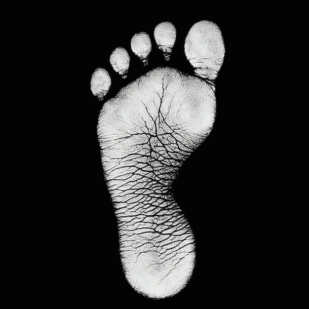 Photo white footprint of a foot on a black background