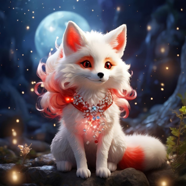 a white fox with a necklace and a necklace with the name fox on it