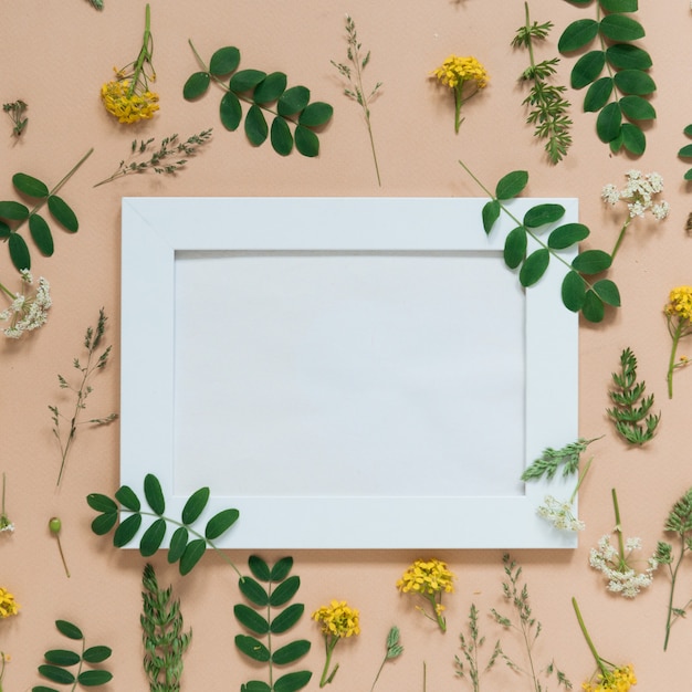 white frame on botany floral background