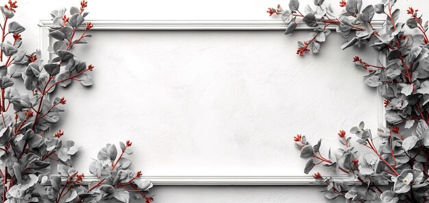 White frame and decorative plants on a white background