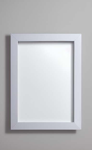 A white frame on a gray wall with a white border.