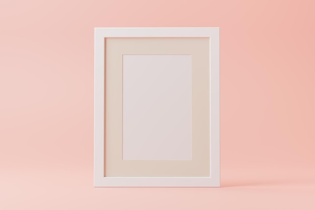 White frame mock up with blank empty space on pink background Poster frame mockup pink rose background Holiday concept Copy space high quality 3d rendering