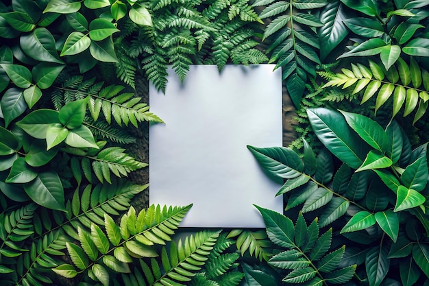 White frame mockup lush green leaf background