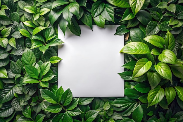 White frame mockup lush green leaf background