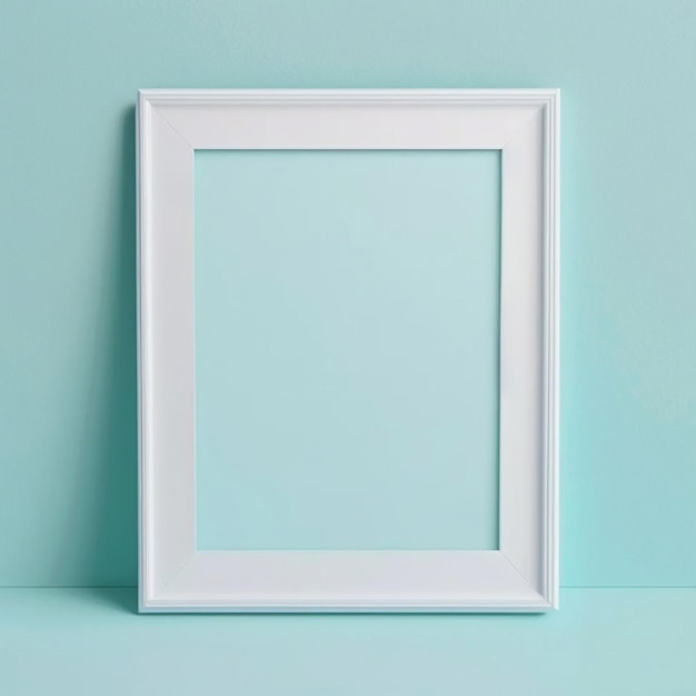 white frame mockup for photo or poster on blue background