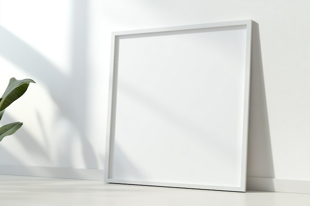 White frame mockup on a plain white wall