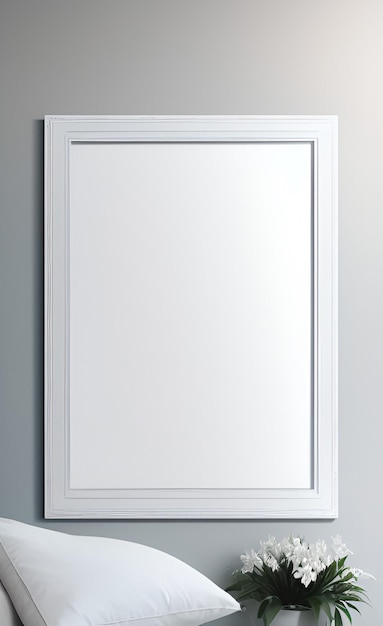 A white frame on a wall with a white border.