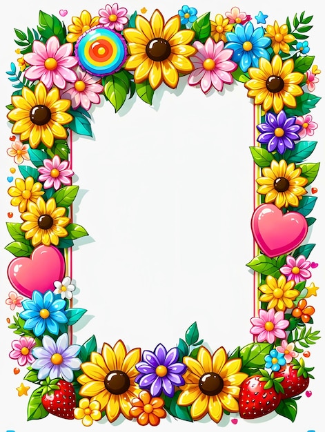 a white frame with flowers and a heart