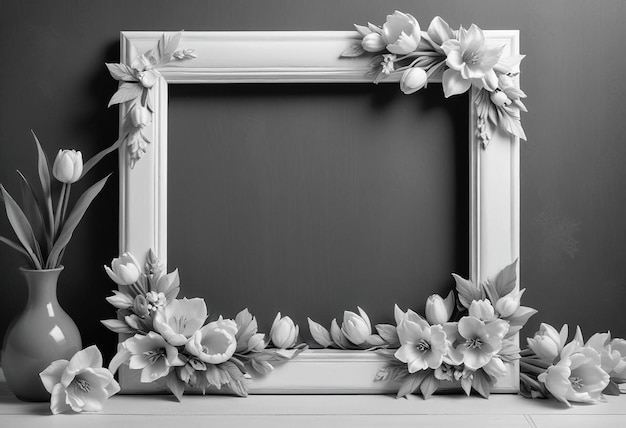 a white frame with flowers on it and a white frame with flowers around it