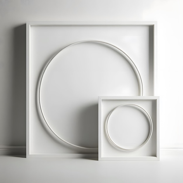 a white frame with a letter and a circle on it