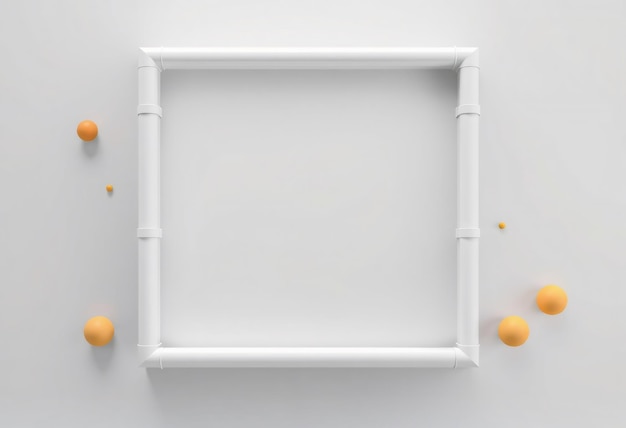 Photo white frame with orange spheres on a white background