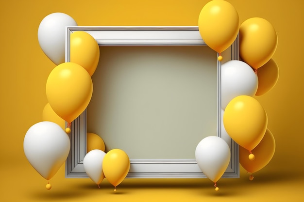 White Frame with yellow and white air balloons around mockup template