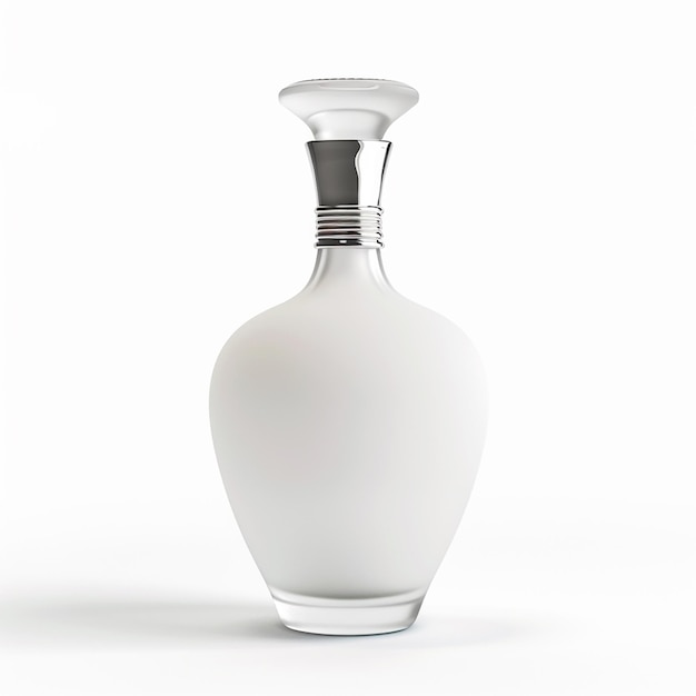 White frosted glass bottle with long silver chrome