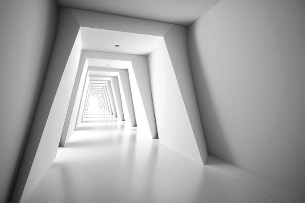 White futuristic tunnel leading to light Wide angle AI Generated