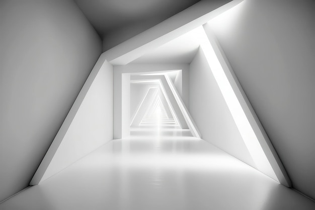 White futuristic tunnel leading to light Wide angle AI Generated