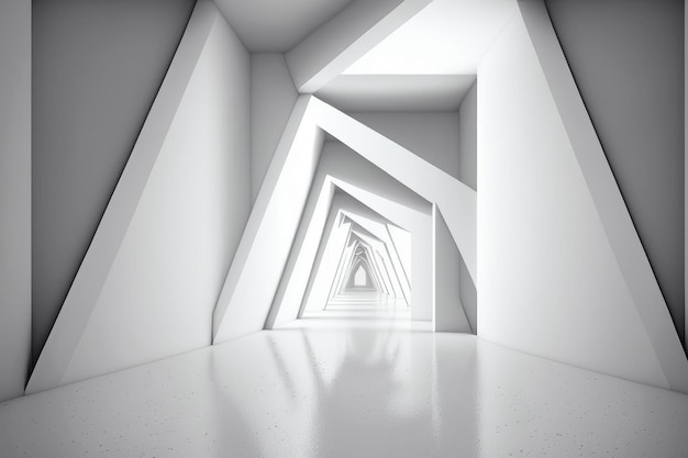 White futuristic tunnel leading to light Wide angle AI Generated