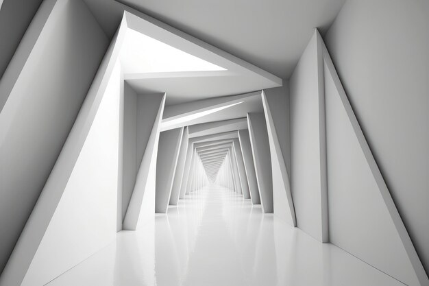 White futuristic tunnel leading to light Wide angle AI Generated