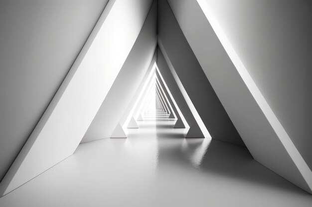 White futuristic tunnel leading to light Wide angle AI Generated