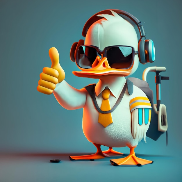 white gamer duck maybe with sunglasses giving a thumbs up kind