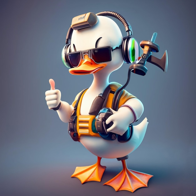 white gamer duck maybe with sunglasses giving a thumbs up kind