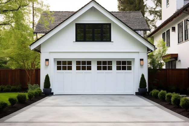 White Garage Door with a Driveway in Front of House Generative AI