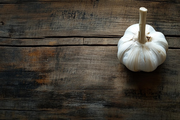 a white garlic sits on a wooden table