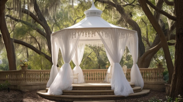 White Gazebo in a Garden Setting