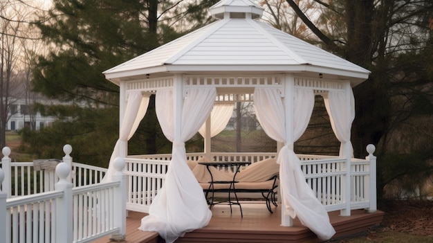 White Gazebo with Sheer Curtains