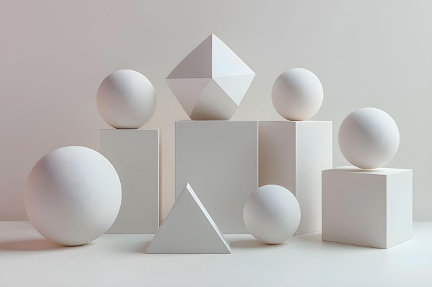 Photo white geometric shapes arranged artistically on a light background