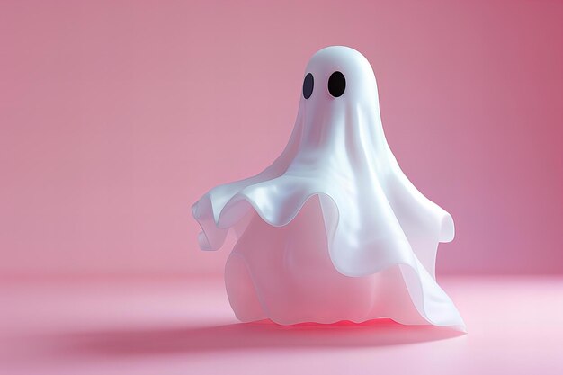 White ghost floating on pink background minimal concept of halloween design element ing studio l