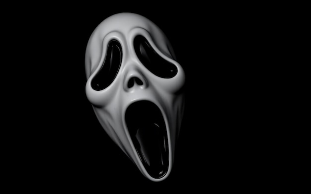 Photo a white ghost mask with black eyes and mouth a spooky halloween image for horror and fear