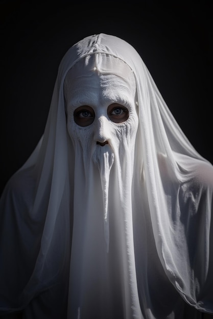 Photo a white ghost with a white mask on it is shown