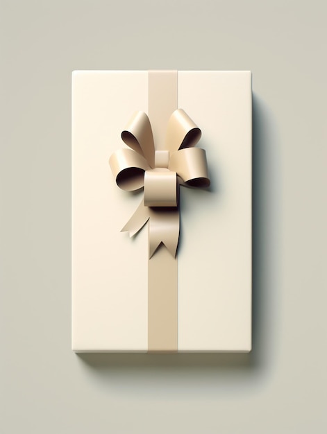 White gift box with golden bow on gray background