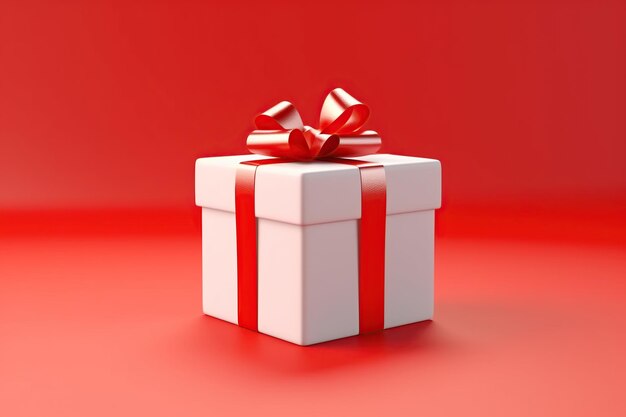 White gift box with red bright ribbon