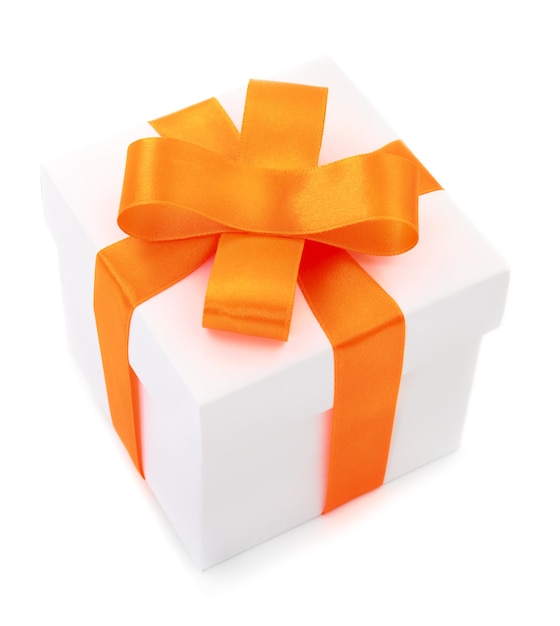 White gift box with yellow ribbon