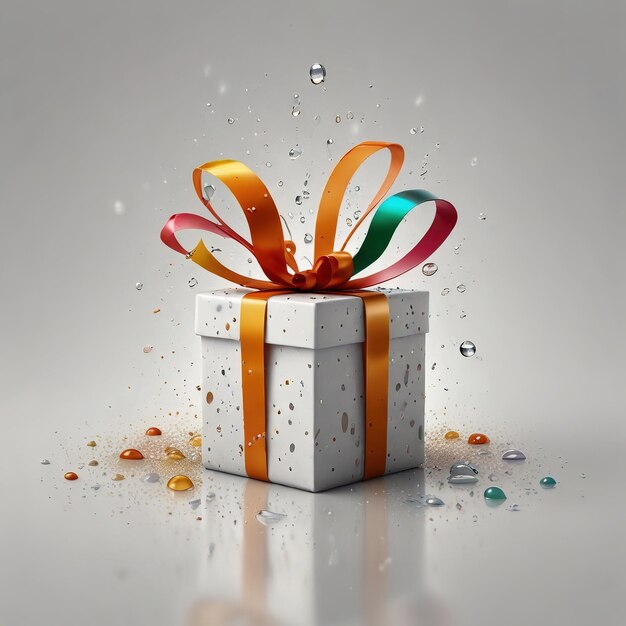 a white gift with a colorful ribbon on it