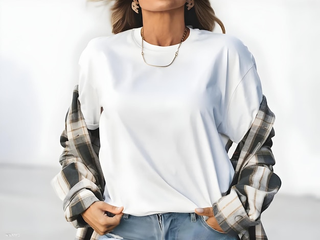 Photo white gildan crewneck woman sweatshirt mockup