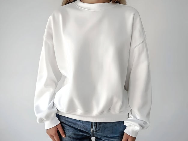 Photo white gildan crewneck woman sweatshirt mockup