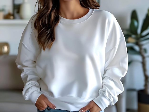 White gildan crewneck woman sweatshirt mockup