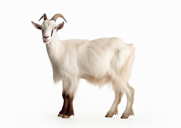 White goat standing up isolated on white background