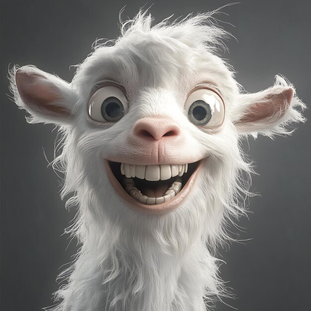 Photo a white goat with a big smile and a big smile