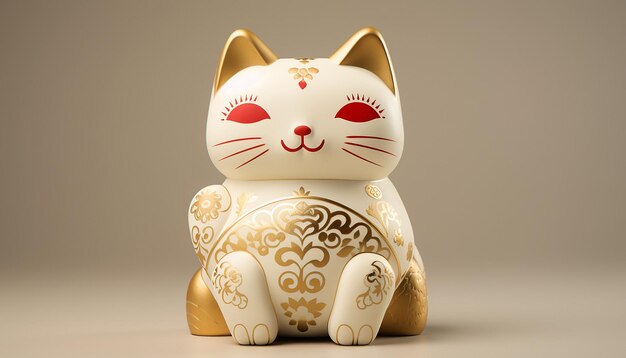 a white and gold cat with a gold design on its head