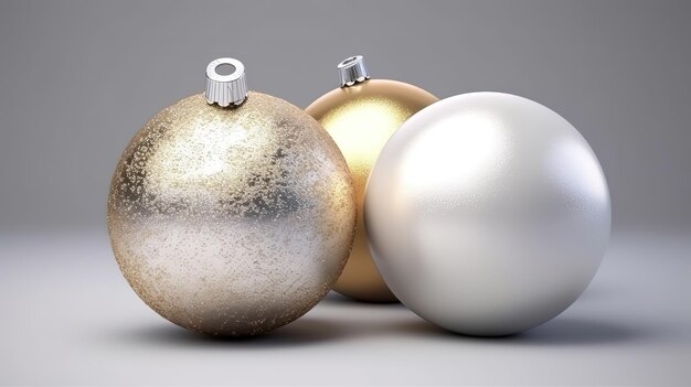 White and gold Christmas balls with glitter Generative Ai