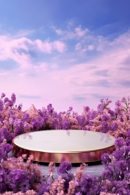 White Gold Circle Podium for Product Display on Purple Floor