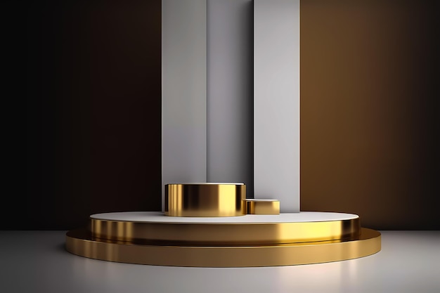 A white and gold counter with gold rings and a white and brown background.