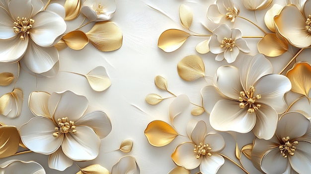 White and gold flowers on a white background