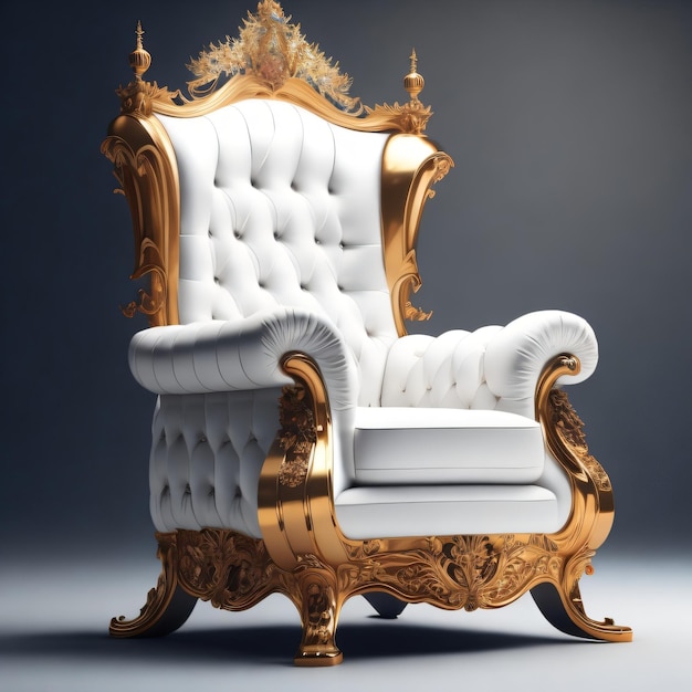 A white and gold luxury chair with gold trim and a gold arm chair